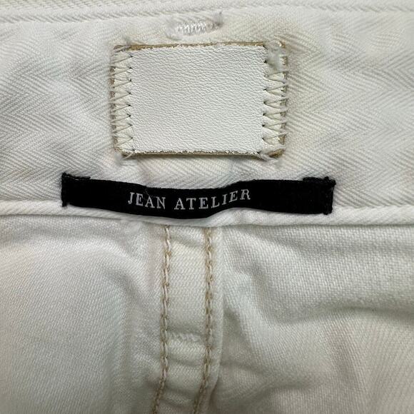 Jean Atelier Foldover High Waist Distressed Cream Denim Jeans - Picture 7 of 10